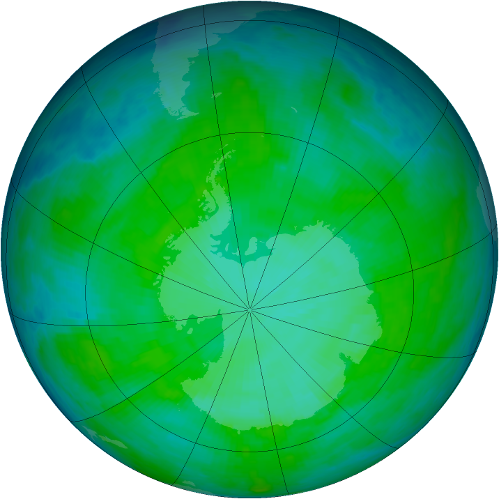 Antarctic ozone map for 24 December 1985